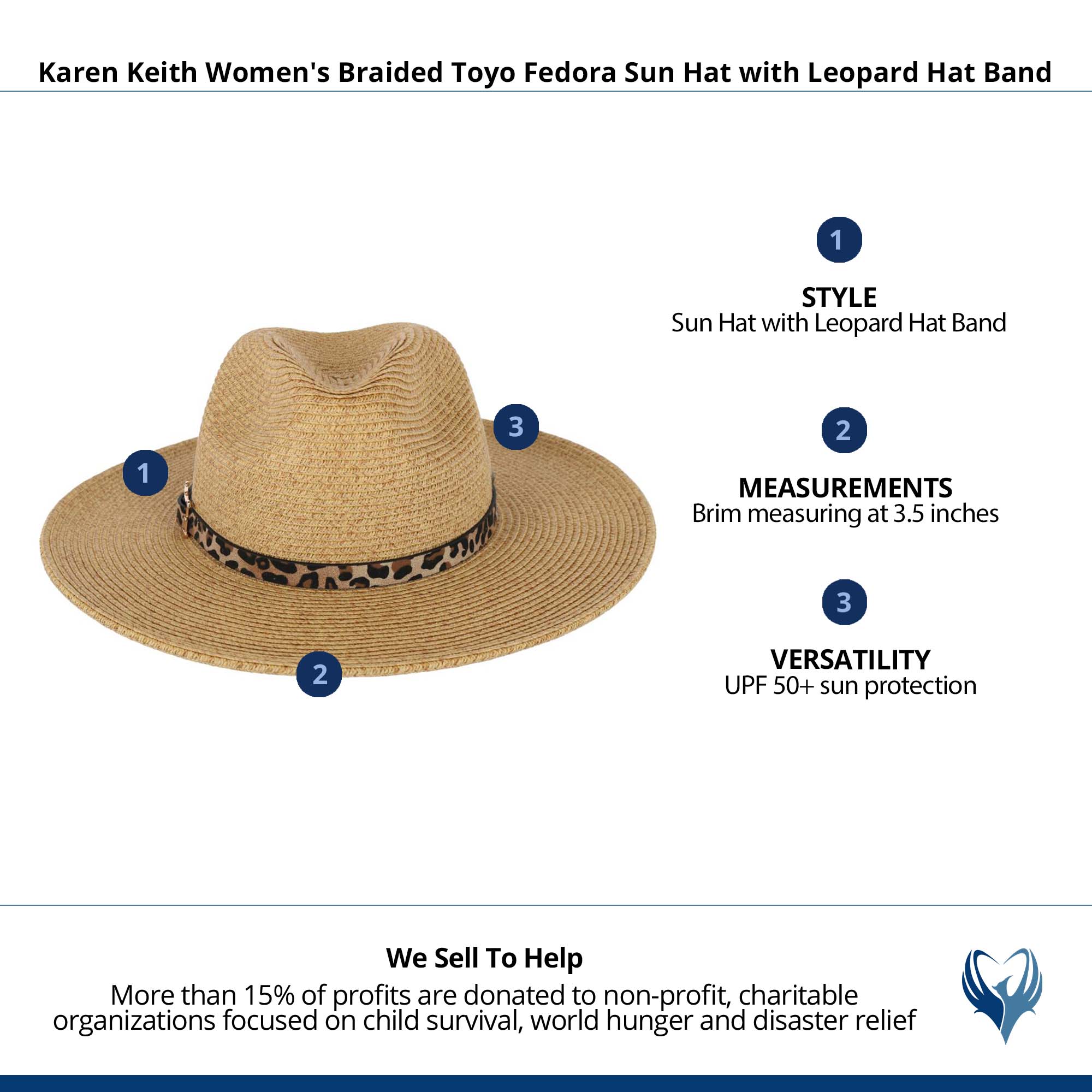 Karen Keith Women's Braided Toyo Fedora Sun Hat with Leopard Hat Band - Tan