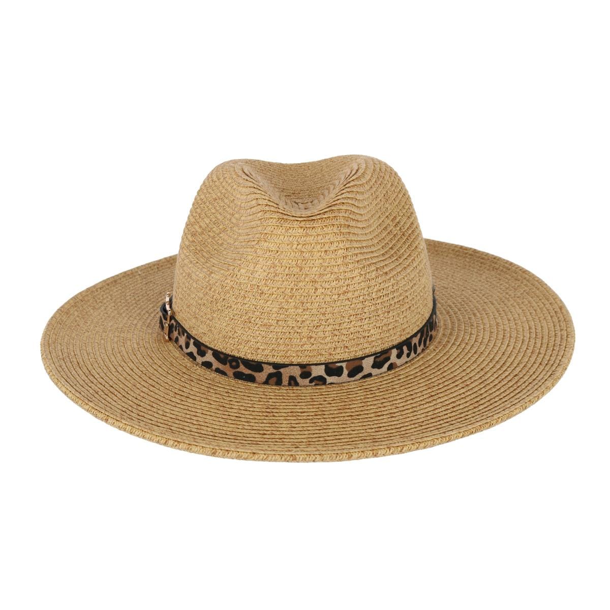 Karen Keith Women's Braided Toyo Fedora Sun Hat with Leopard Hat Band - Women's Braided Toyo Fedora Sun Hat with Leopard Hat Band
