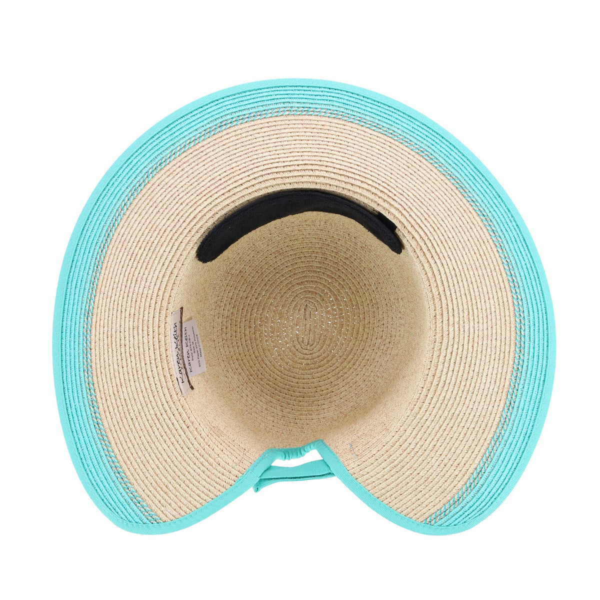 Karen Keith Women's Toyo Braid Sun Hat with Ponytail Opening in Back - Natural/Aqua
