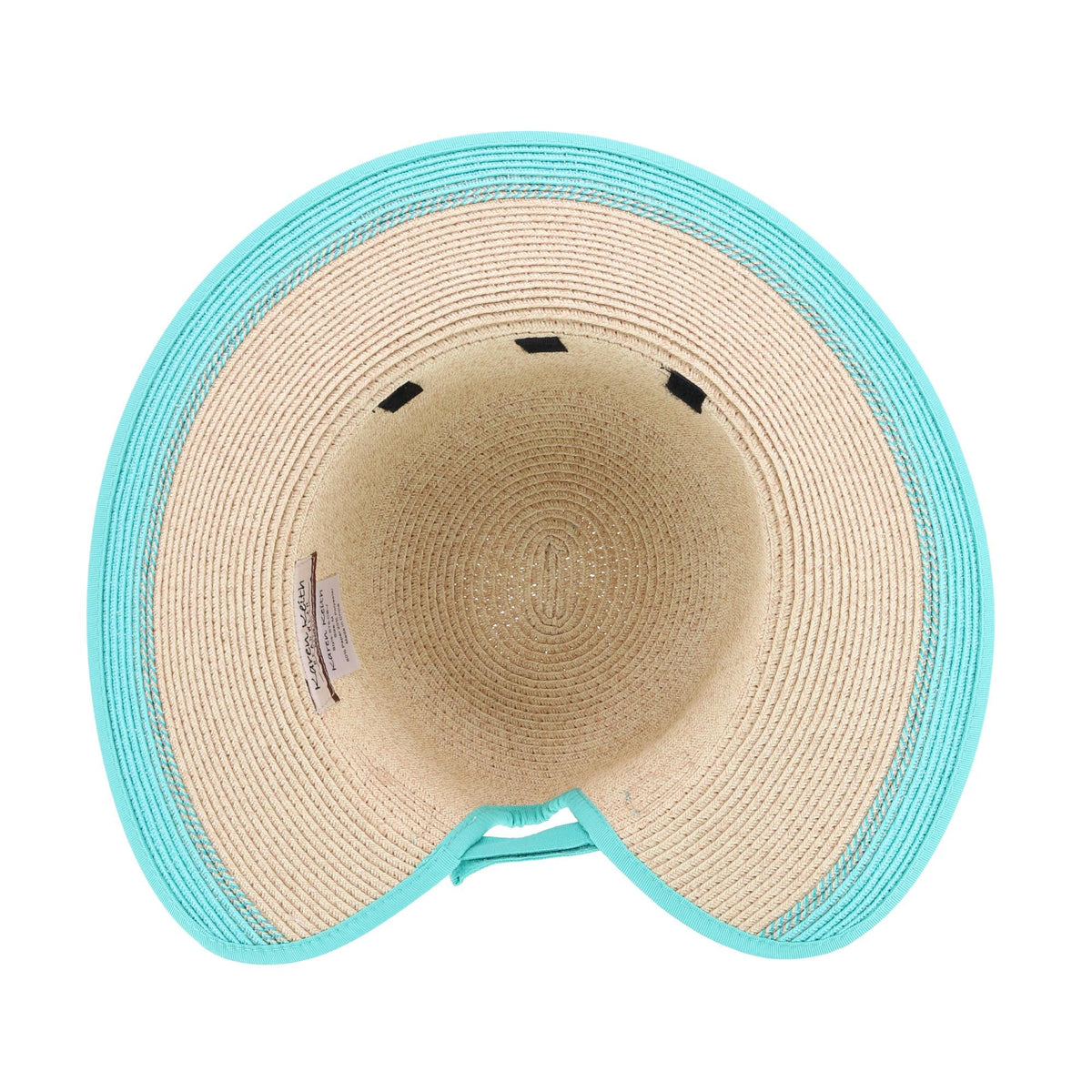Karen Keith Women's Toyo Braid Sun Hat with Ponytail Opening in Back - Natural/Aqua
