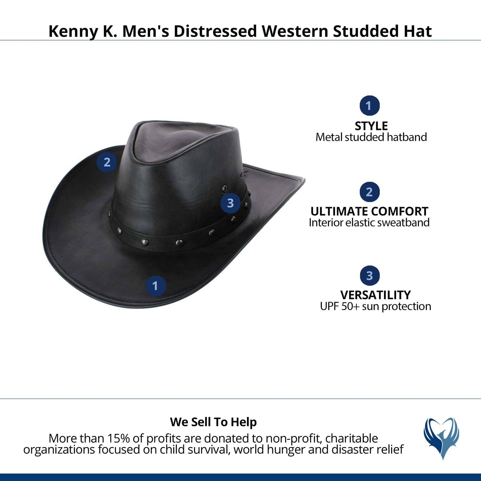 Kenny K. Men's Distressed Western Studded Hat - Black