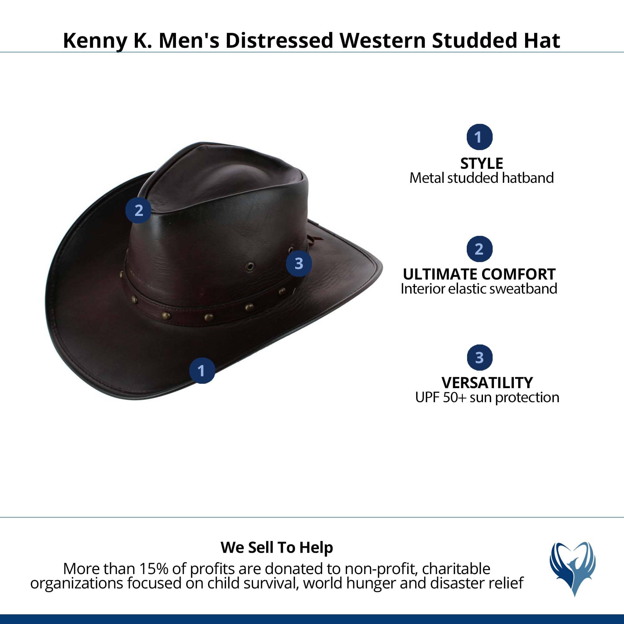 Kenny K. Men's Distressed Western Studded Hat - Brown