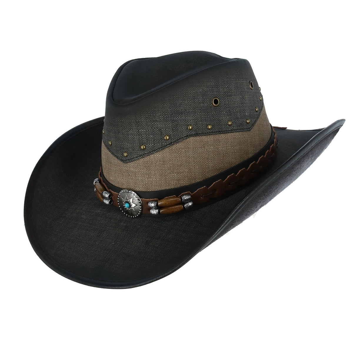 Kenny K Men's Vegan Leather Western Hat with Beaded Hatband - Jean