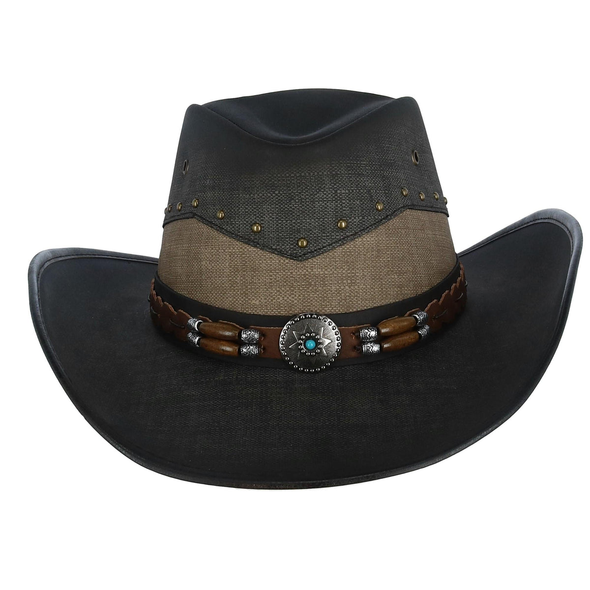 Kenny K Men's Vegan Leather Western Hat with Beaded Hatband - Jean