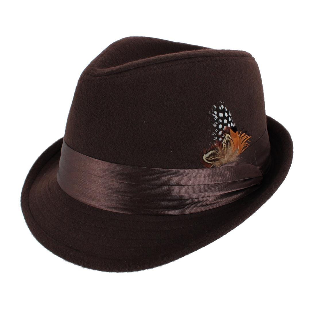Kenny K Men's Dressy Faux Felt Fedora with Feather - Brown