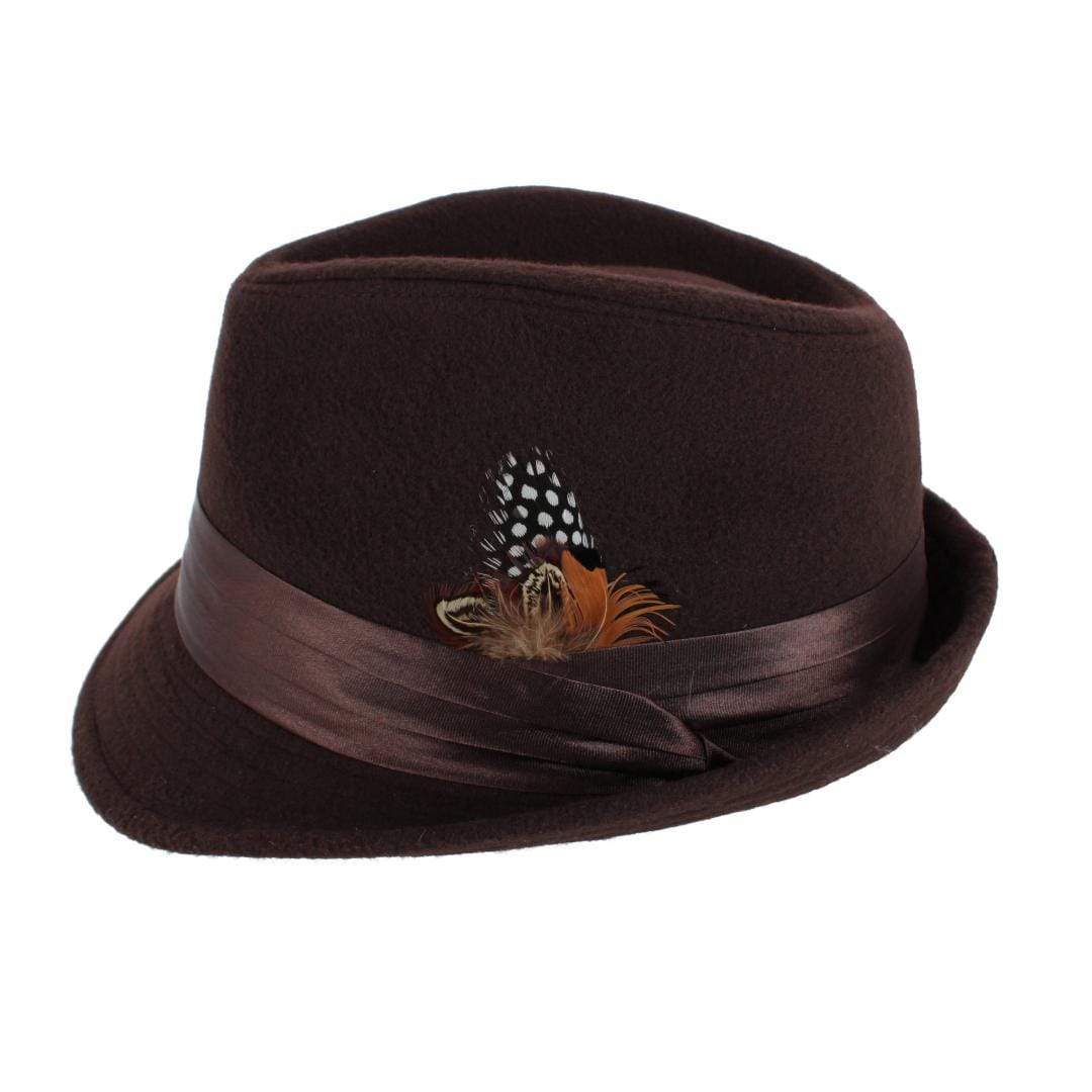Kenny K Men's Dressy Faux Felt Fedora with Feather - Brown