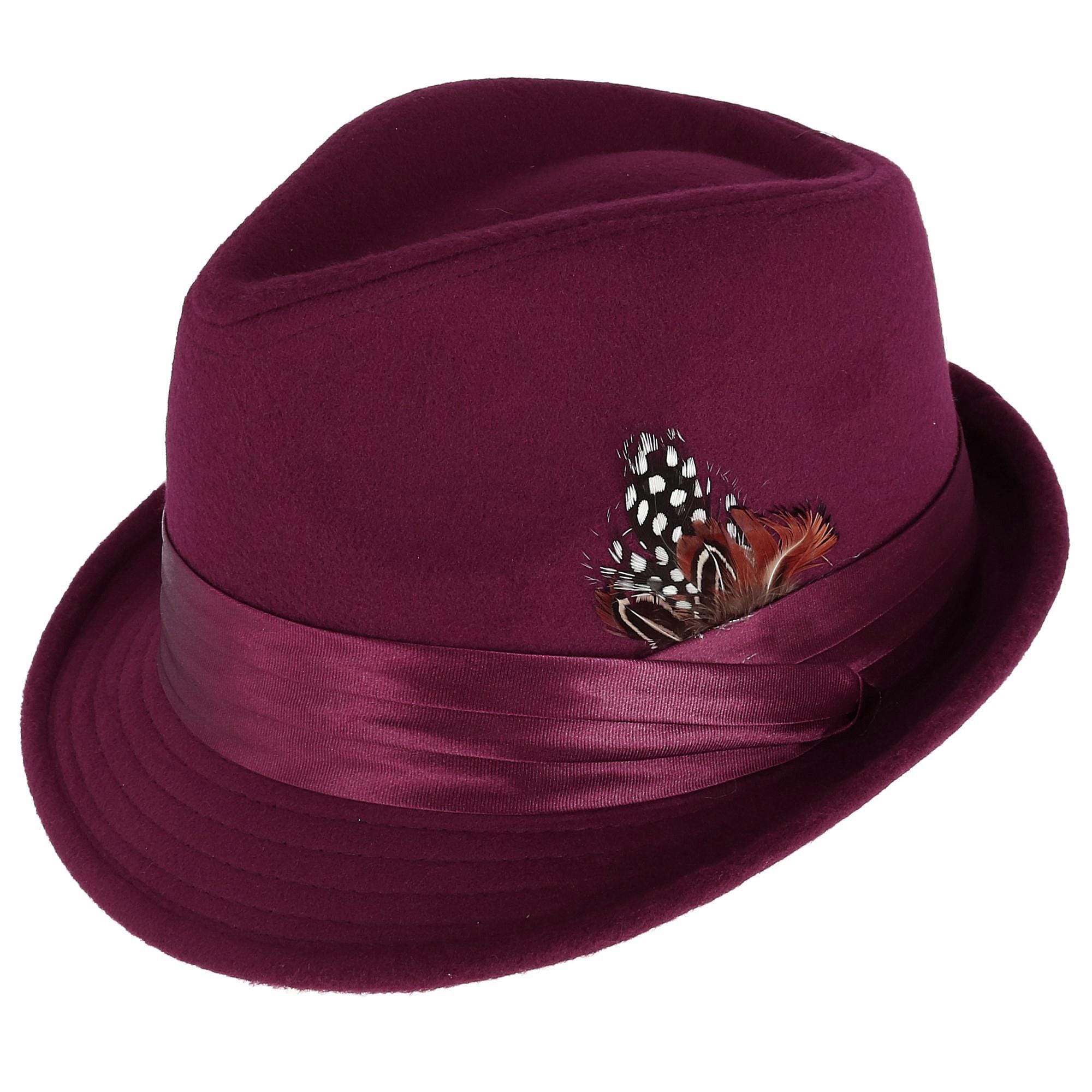 Kenny K Men's Dressy Faux Felt Fedora with Feather - Maroon