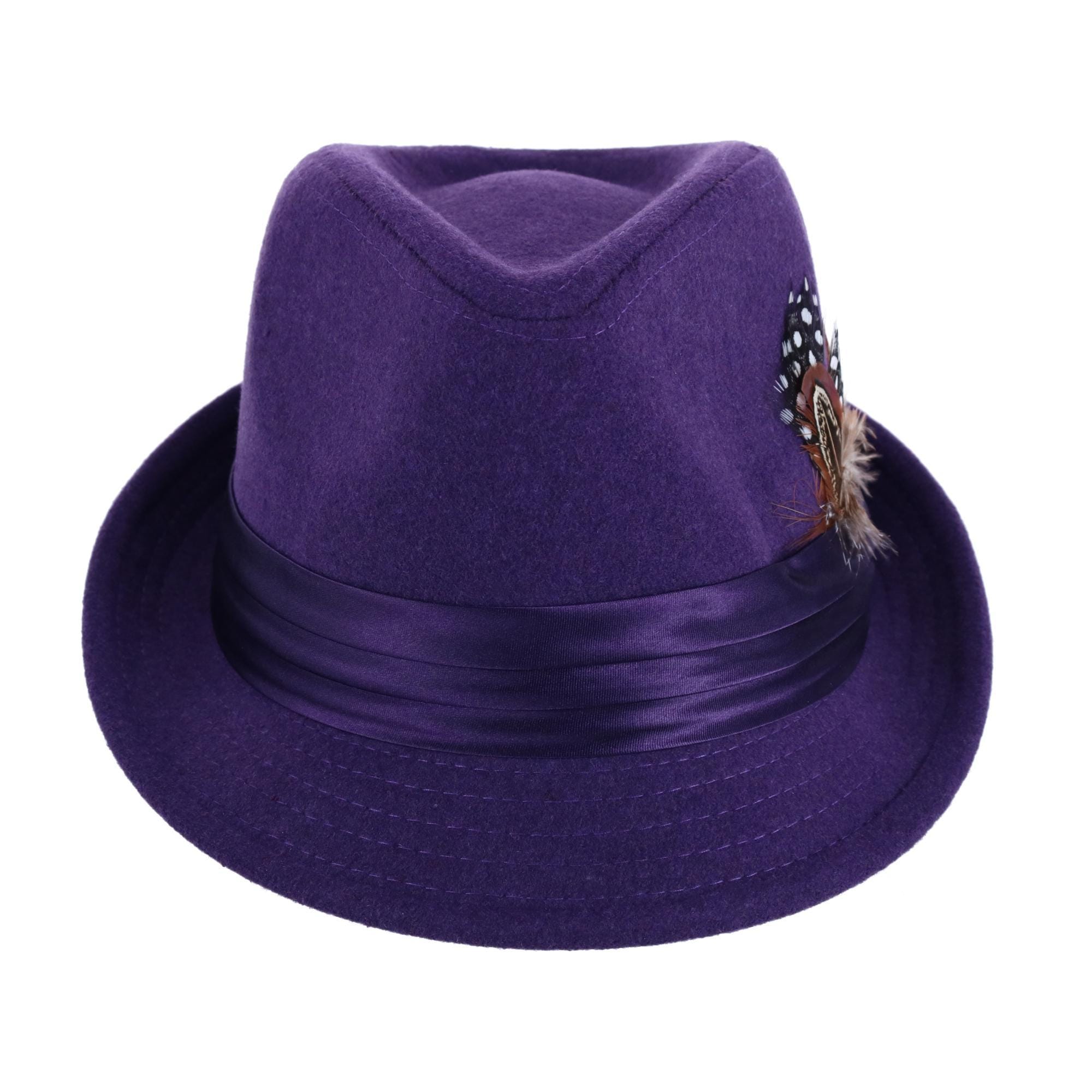 Kenny K Men's Dressy Faux Felt Fedora with Feather - Purple