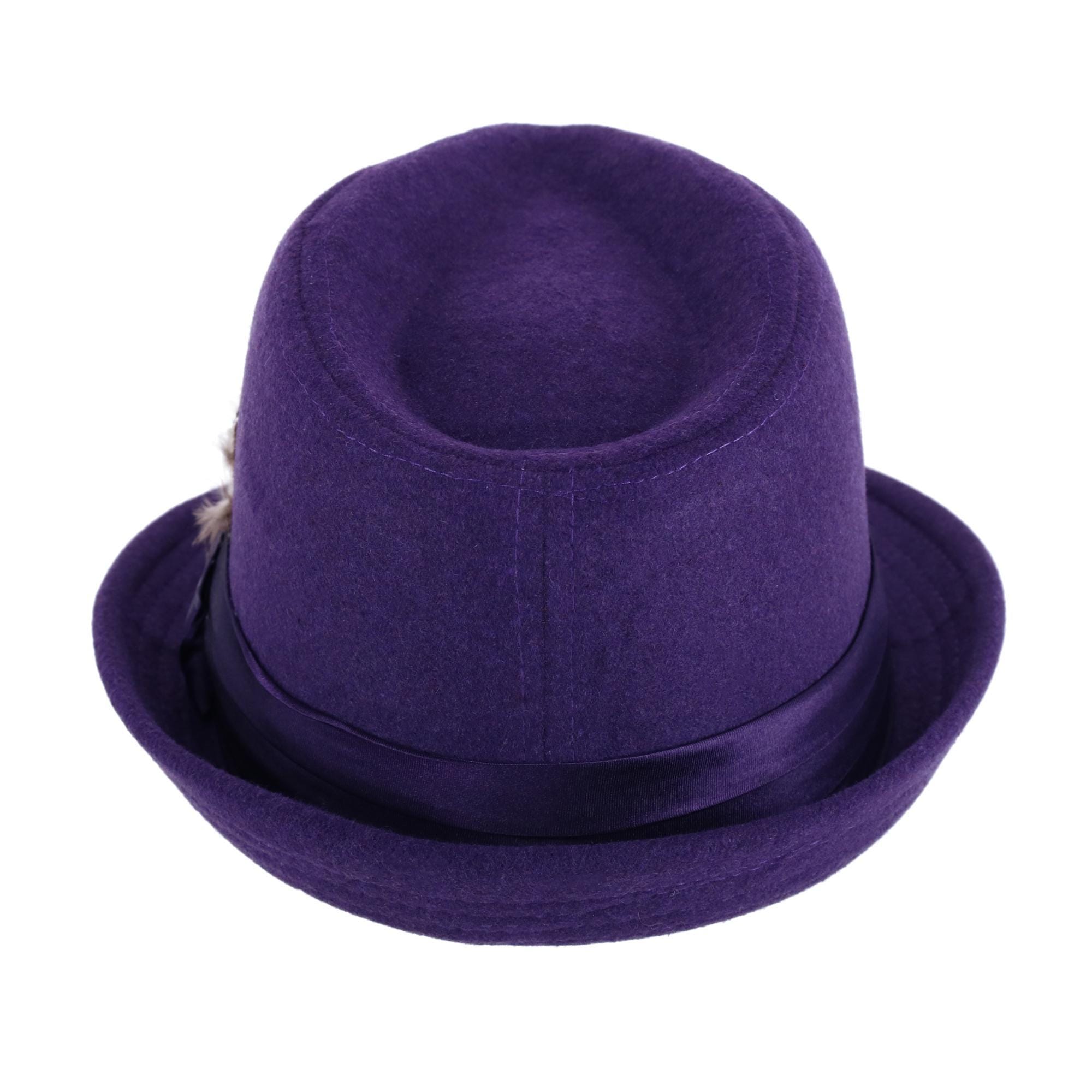 Kenny K Men's Dressy Faux Felt Fedora with Feather - Purple
