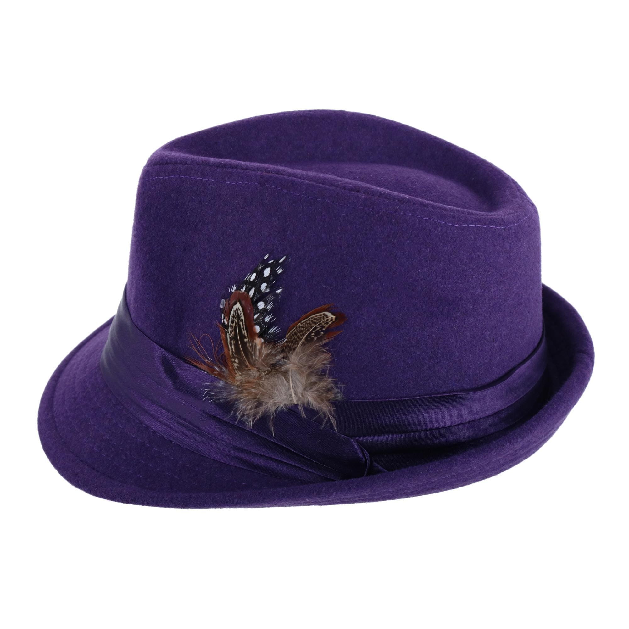 Kenny K Men's Dressy Faux Felt Fedora with Feather - Purple