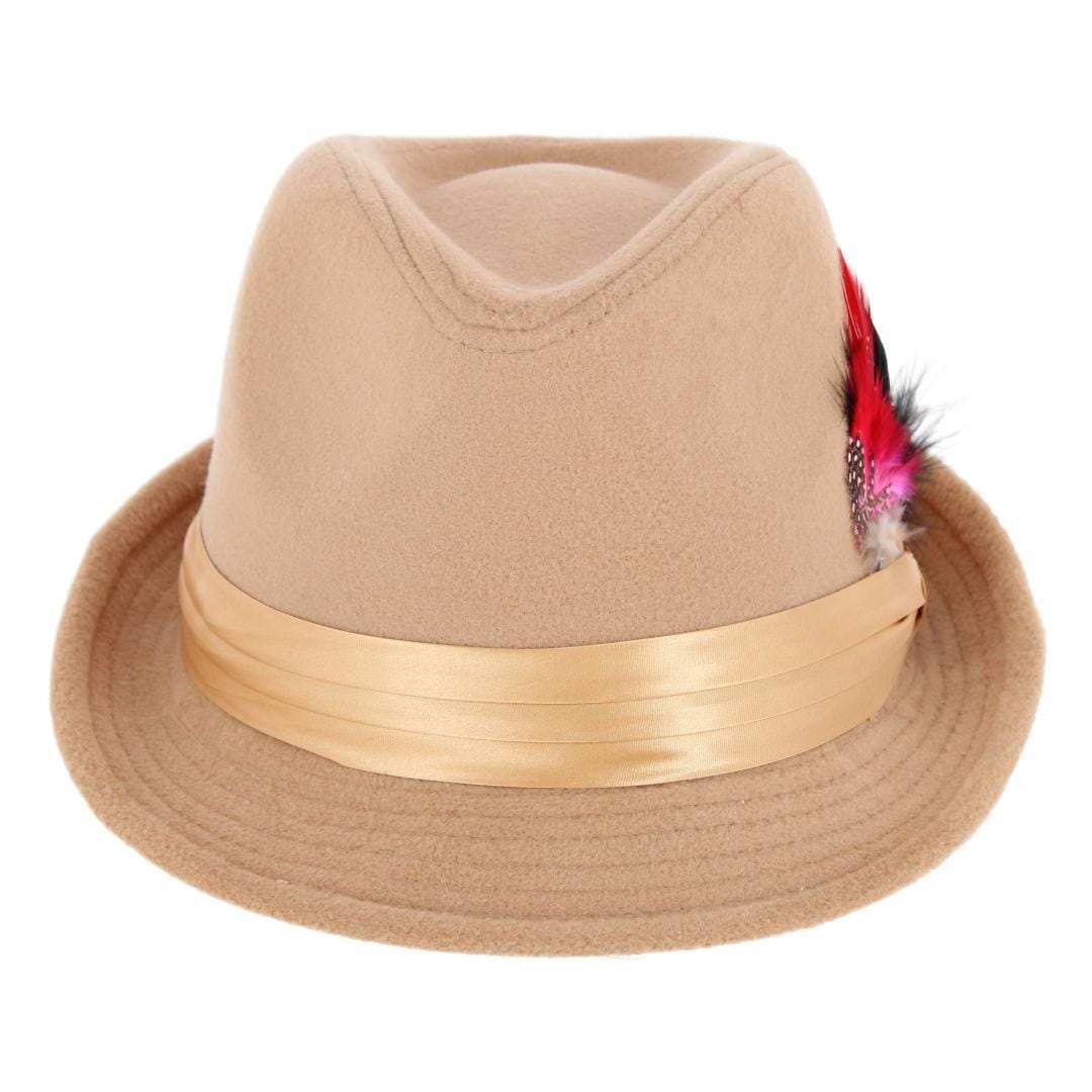Kenny K Men's Dressy Faux Felt Fedora with Feather - Tan