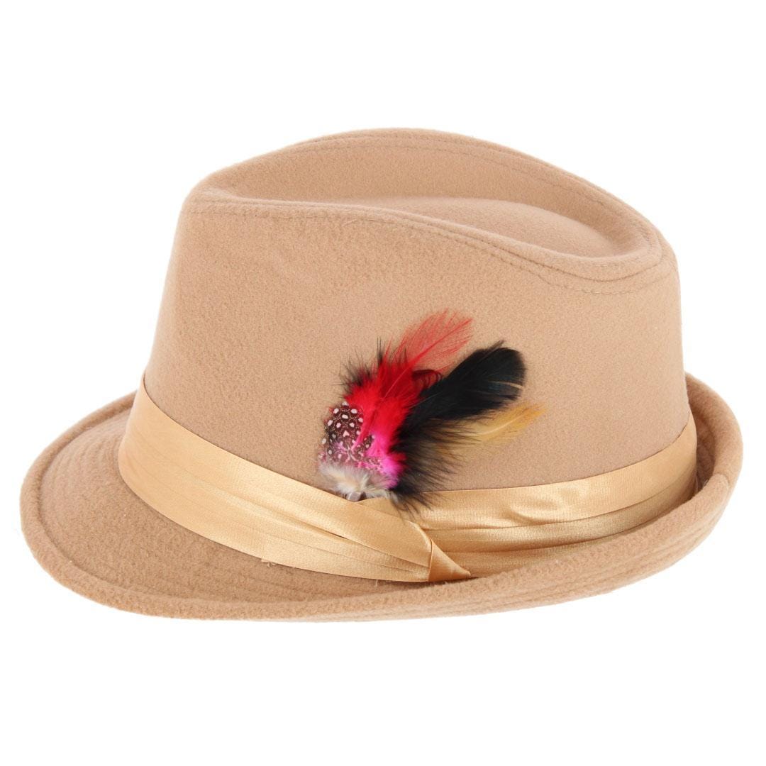 Kenny K Men's Dressy Faux Felt Fedora with Feather - Tan
