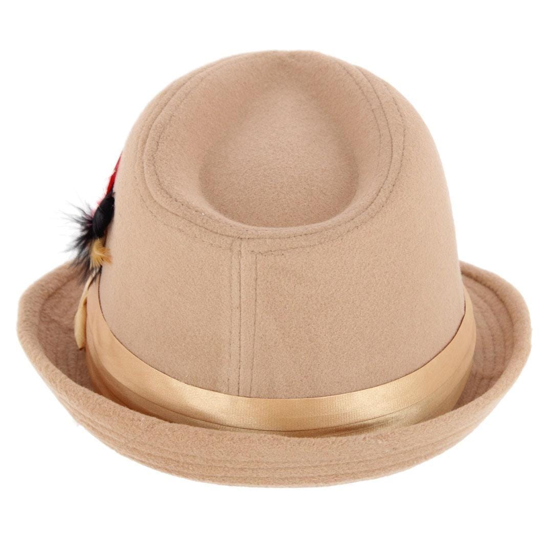 Kenny K Men's Dressy Faux Felt Fedora with Feather - Tan