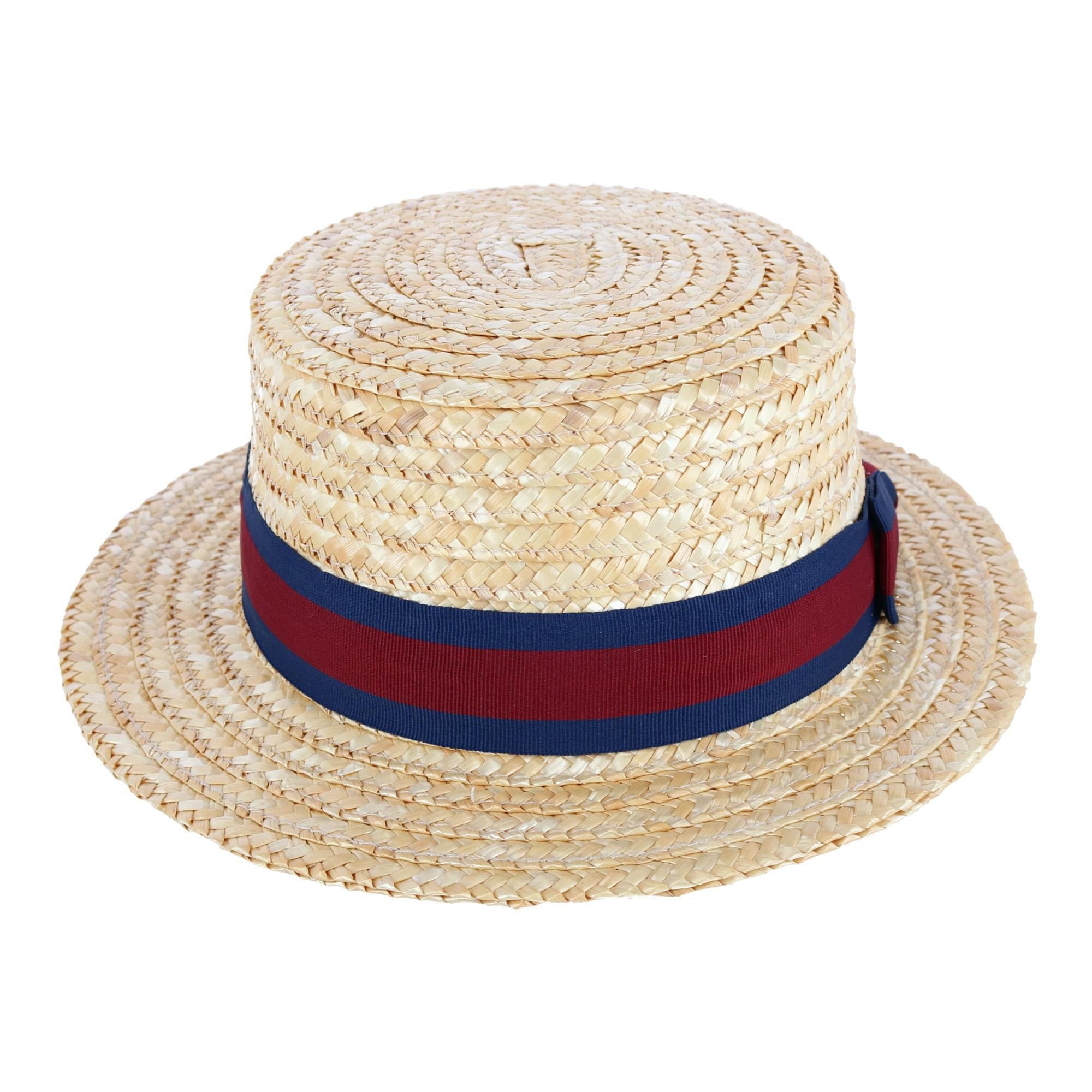 CTM Straw 2 inch Brim Boater Hat with Navy Band Natural