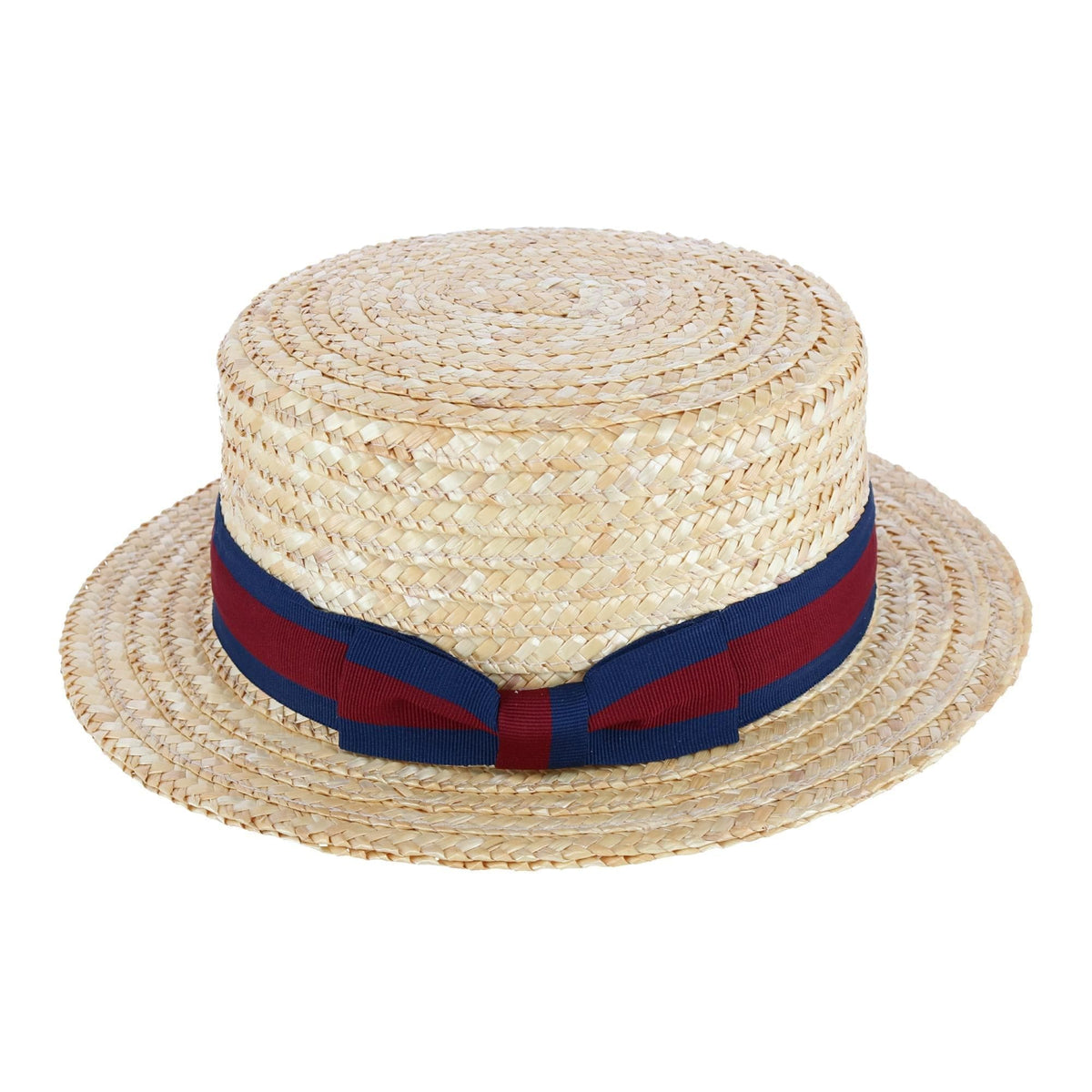 CTM® Straw 2 Inch Brim Boater Hat with Navy Band and Elastic Sweatband - Natural