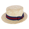 Straw 2 Inch Brim Boater Hat with Navy Band and Elastic Sweatband