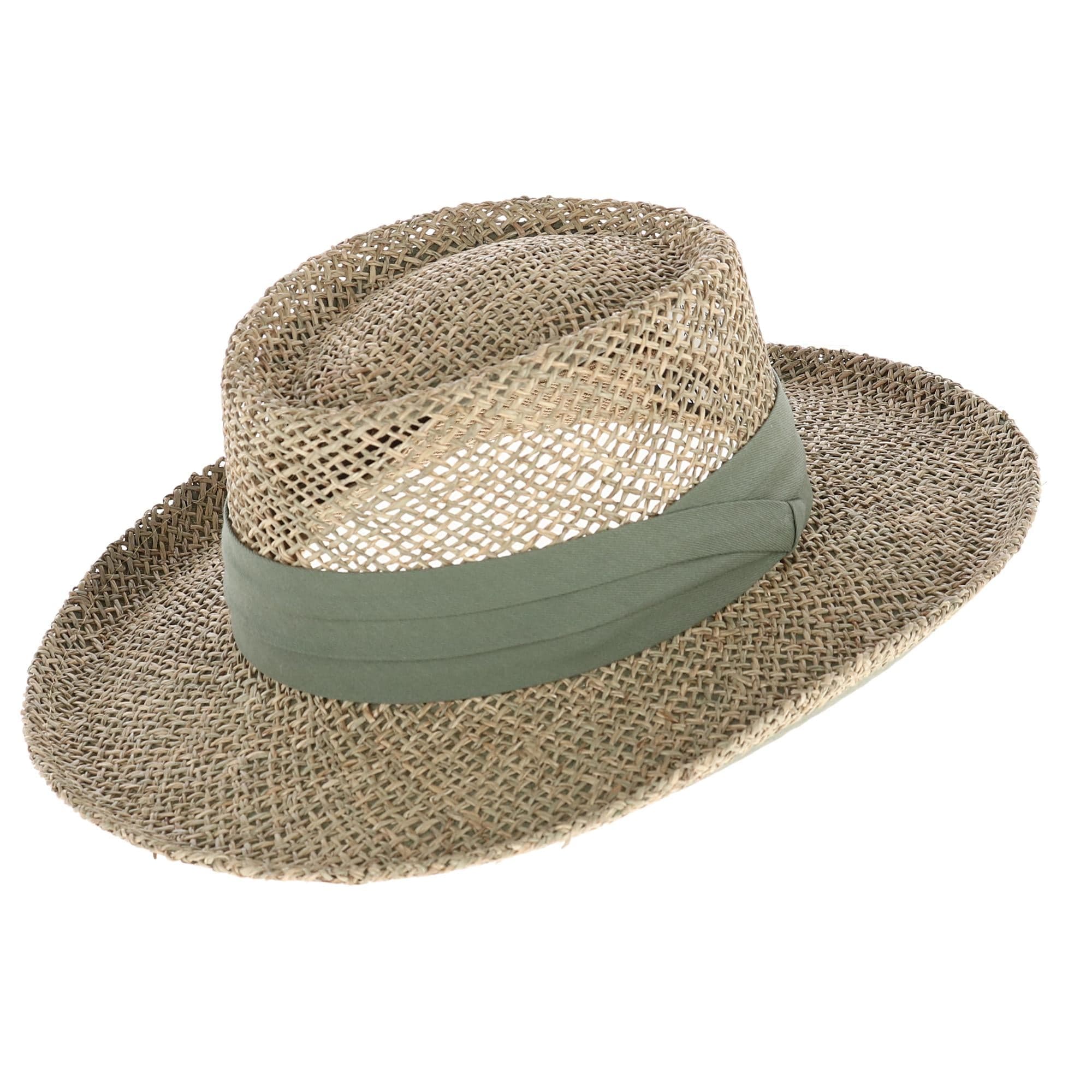 Kenny K Men's Twisted Seagrass Gambler Hat with Pleated Band - Olive