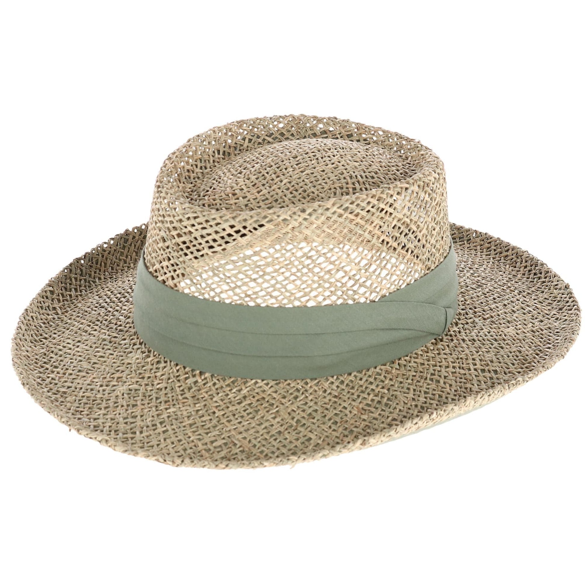 Kenny K Men's Twisted Seagrass Gambler Hat with Pleated Band - Olive