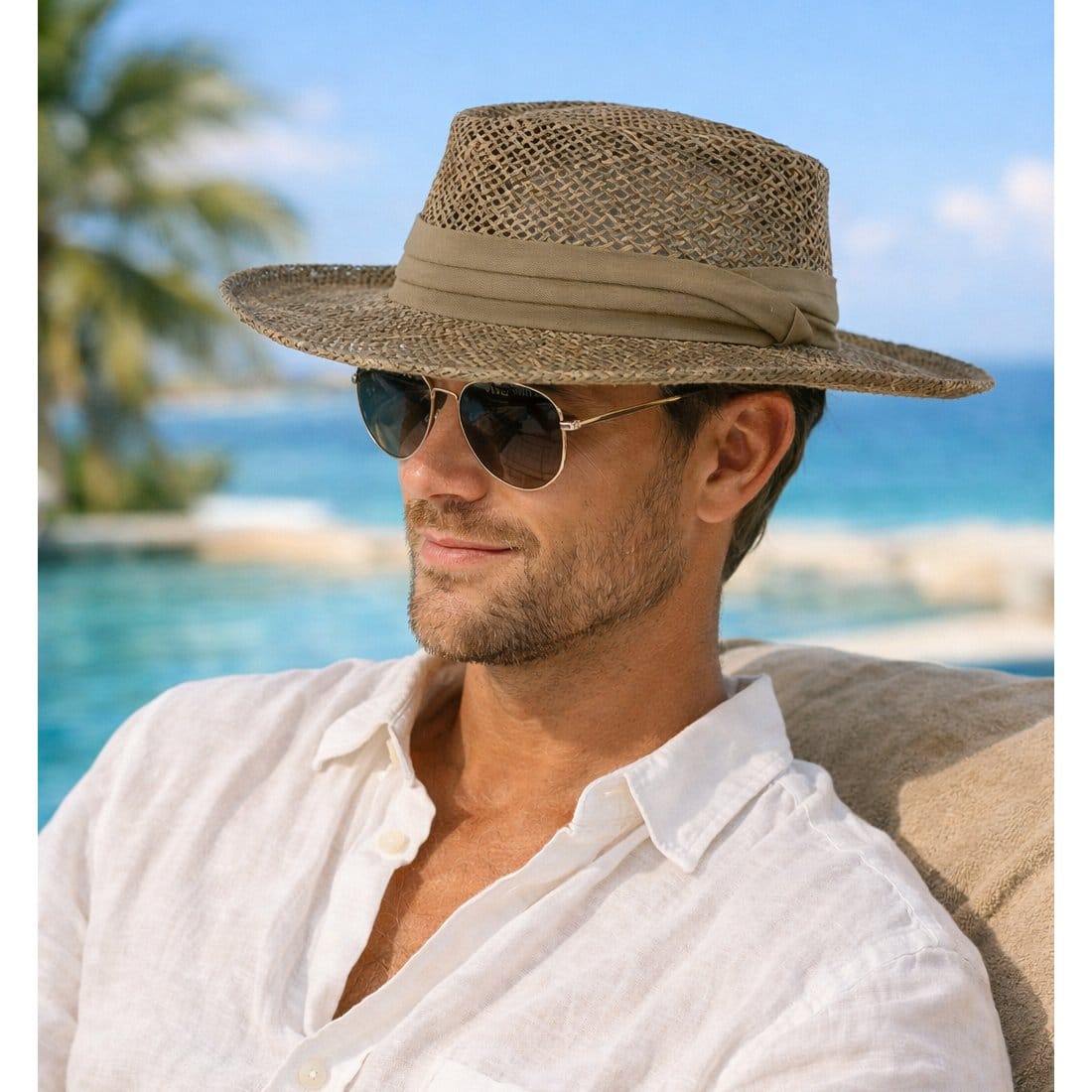 Kenny K Men's Twisted Seagrass Gambler Hat with Pleated Band - Olive