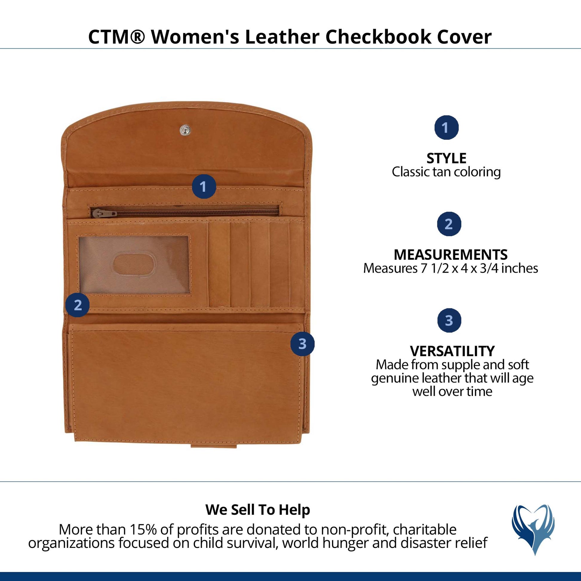 CTM® Women's Leather Checkbook Cover - Tan