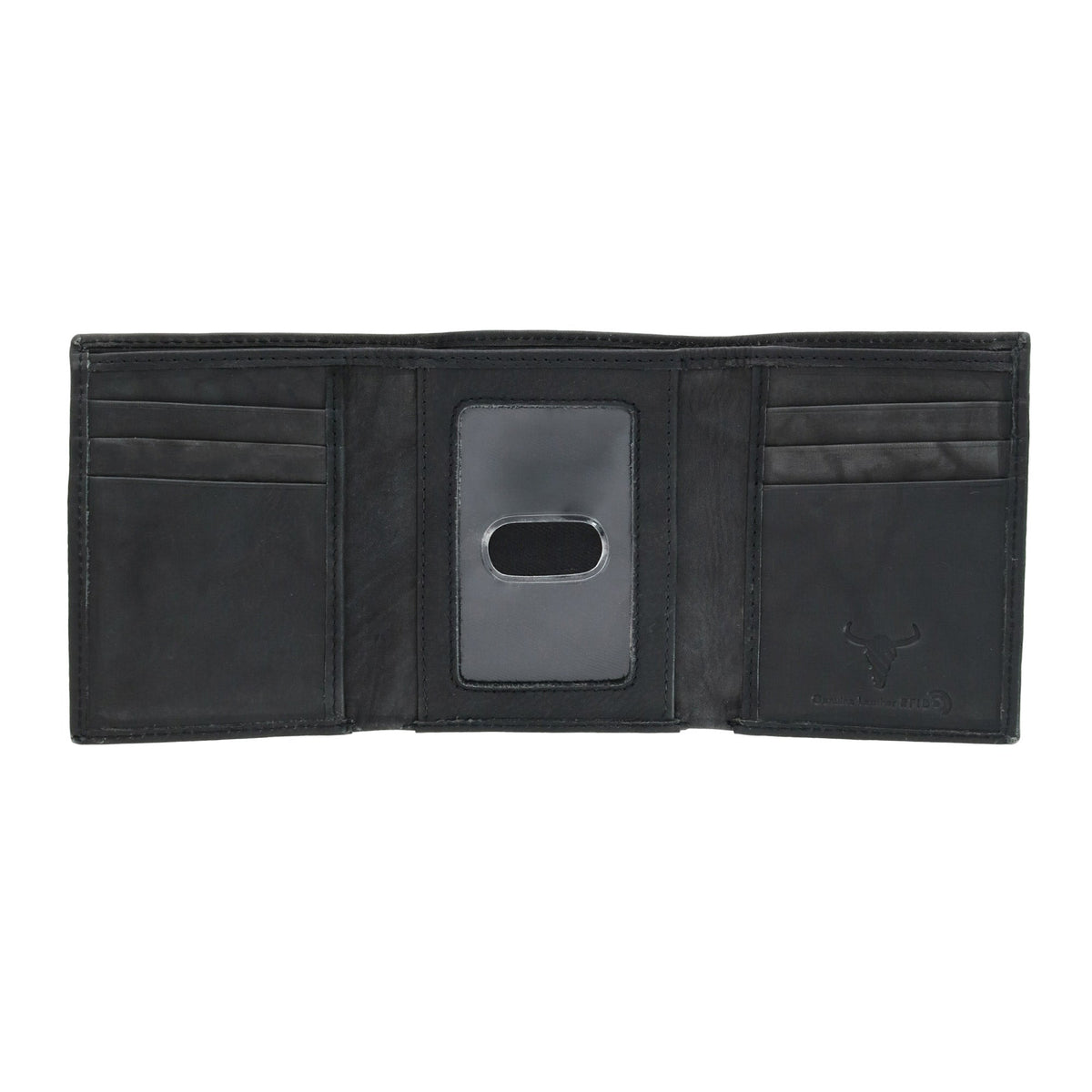 CTM® Men's American Bison Leather RFID Trifold Wallet - Black