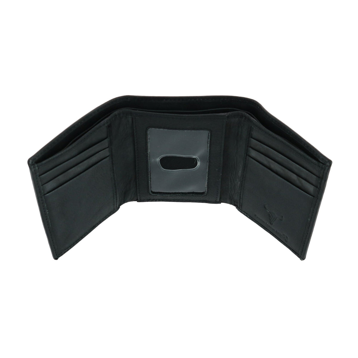 CTM® Men's American Bison Leather RFID Trifold Wallet - Black