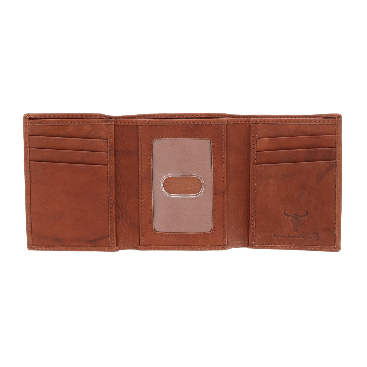 CTM® Men's American Bison Leather RFID Trifold Wallet - Tan