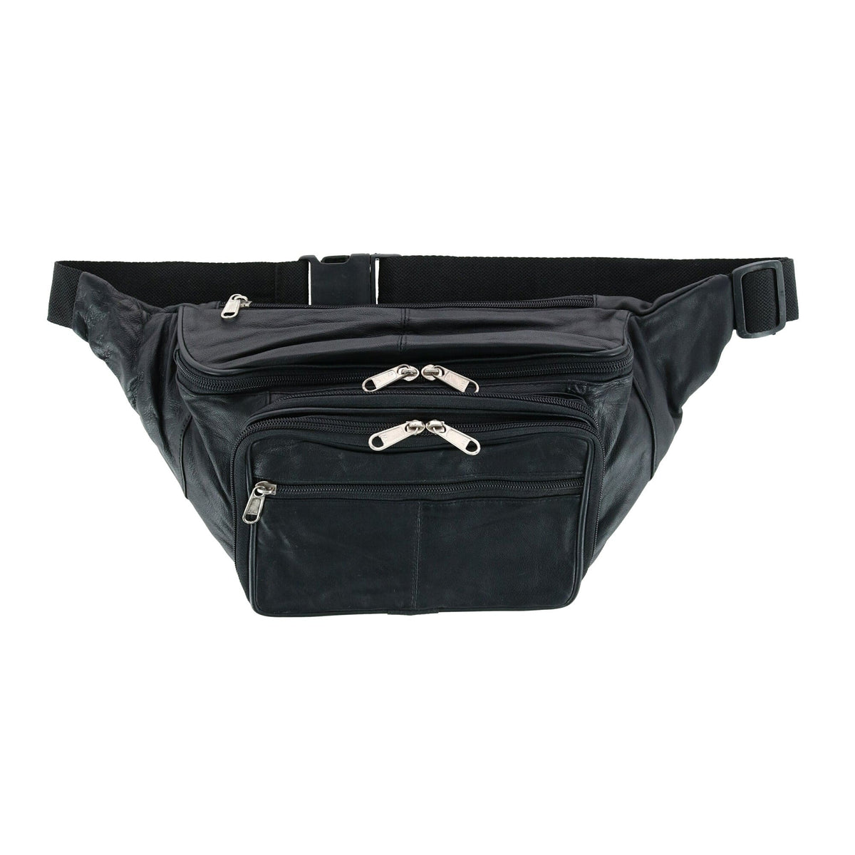 CTM® Leather Large Organizer Fanny Waist Pack - Black