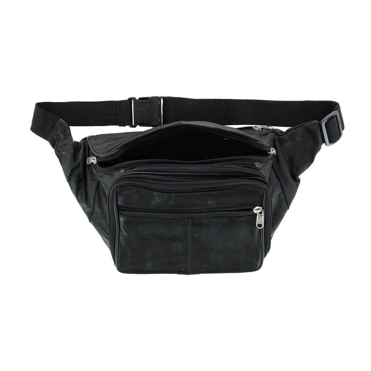 CTM® Leather Large Organizer Fanny Waist Pack - Black