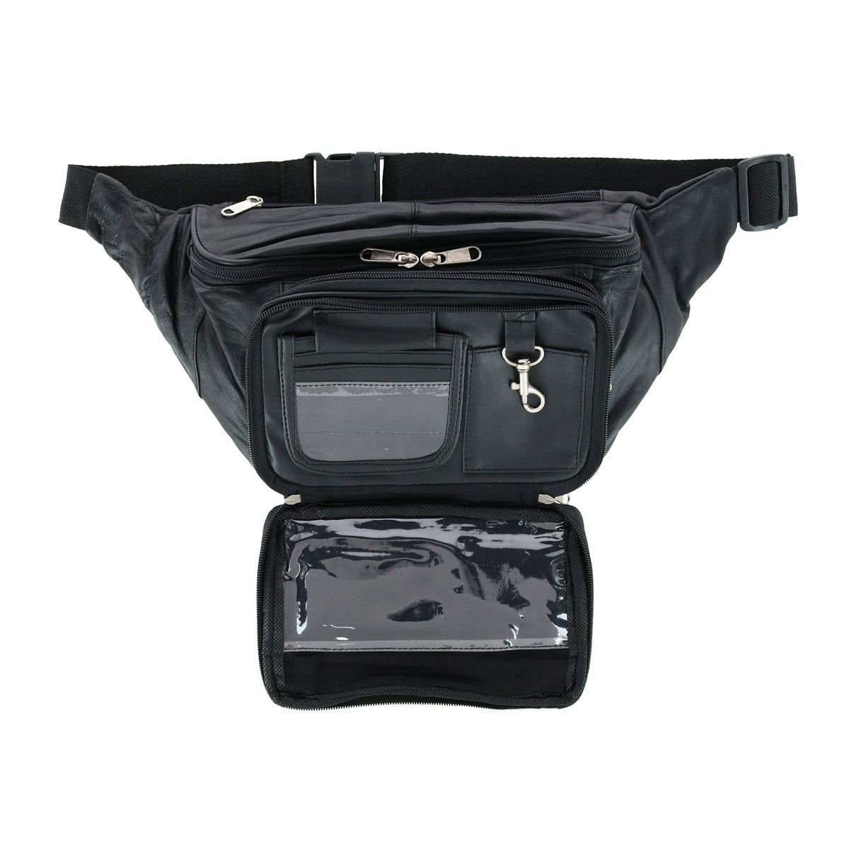 CTM® Leather Large Organizer Fanny Waist Pack - Black