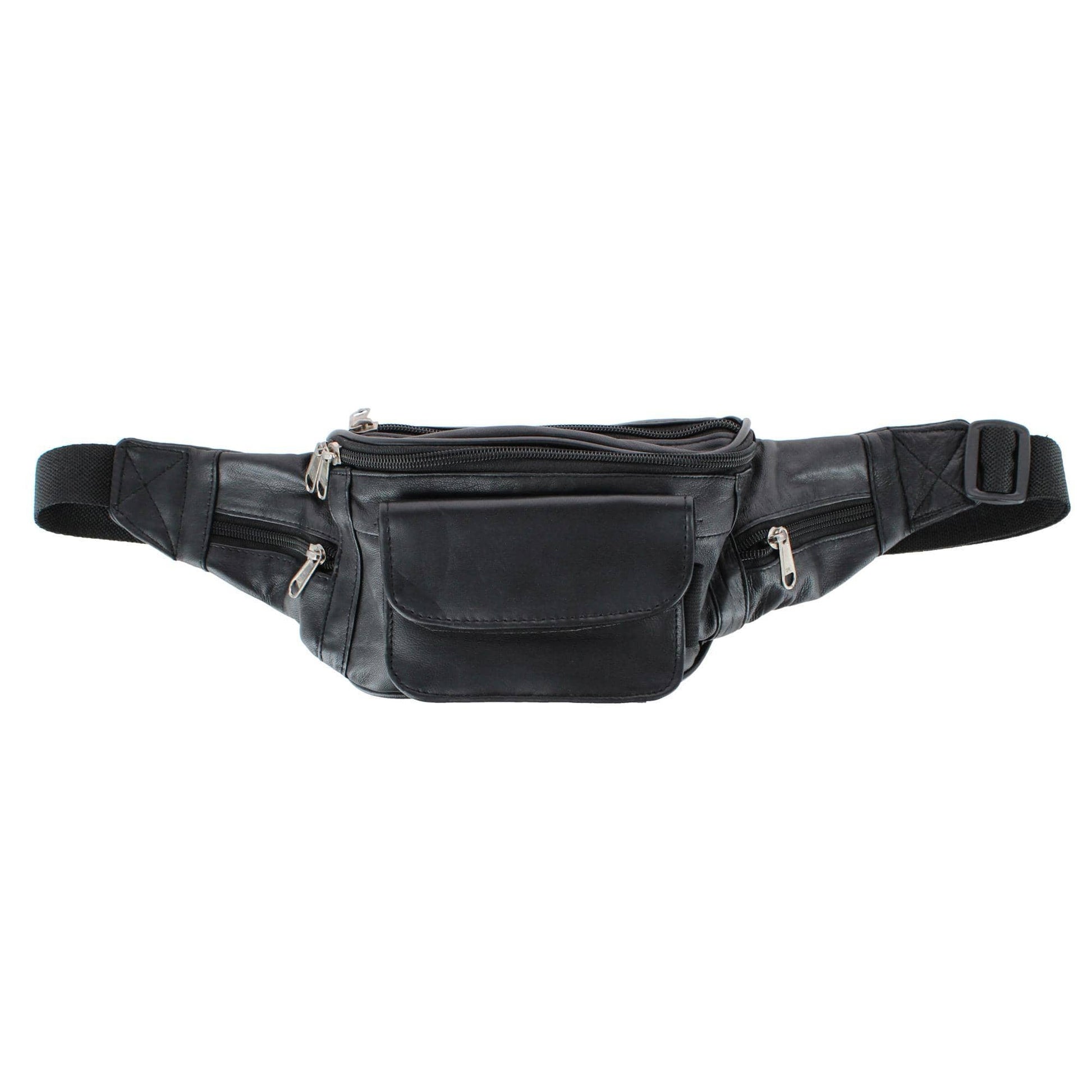 CTM® Unisex Lambskin Leather Fanny Pack with Multiple Compartments - Black