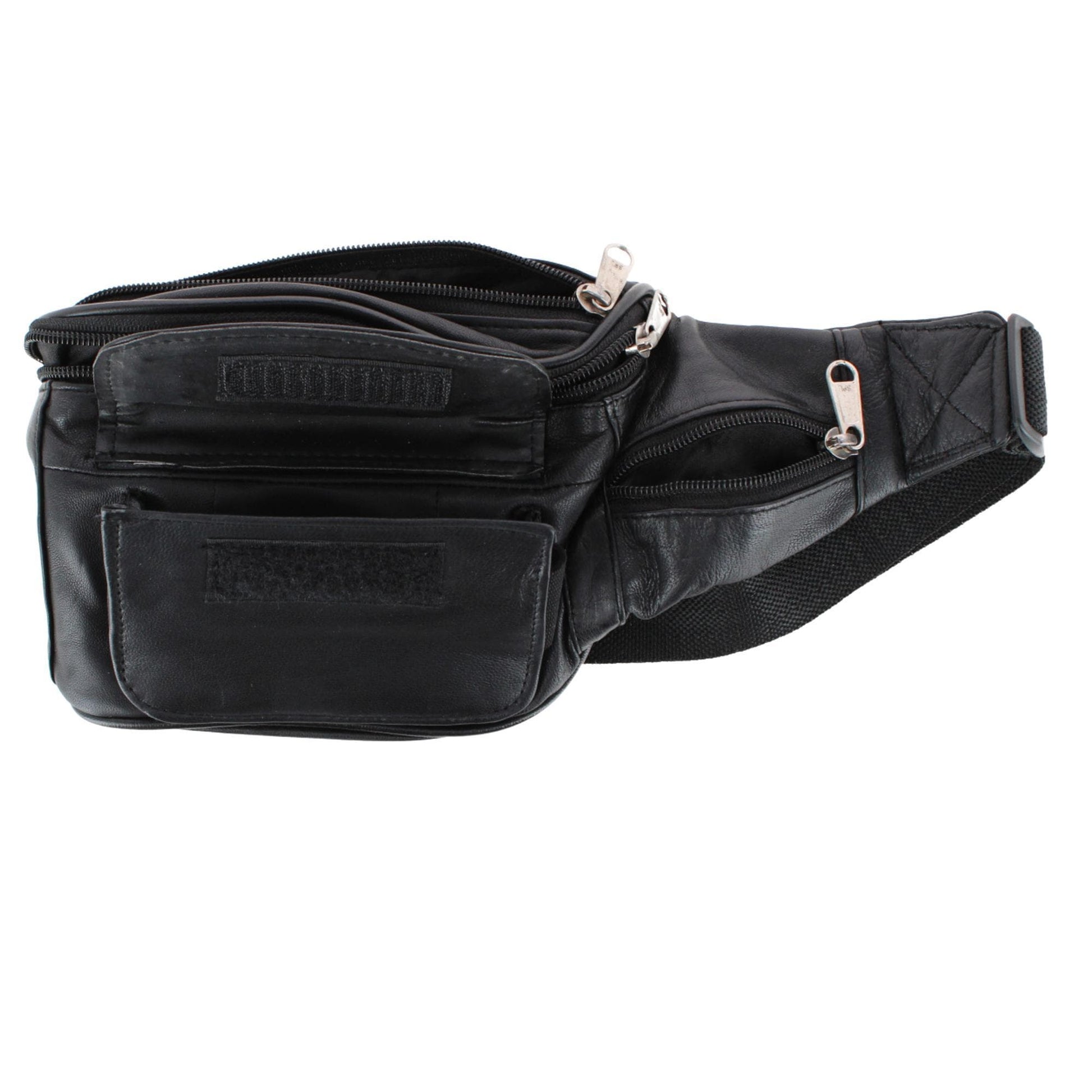 CTM® Unisex Lambskin Leather Fanny Pack with Multiple Compartments - Black