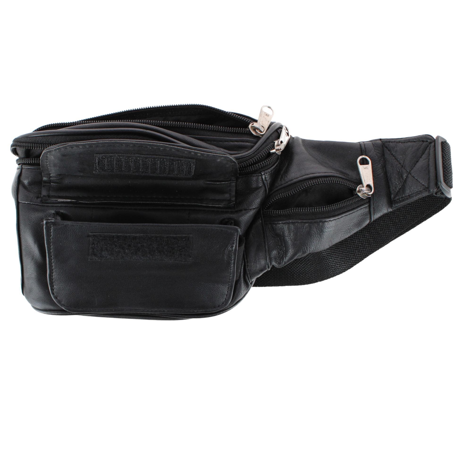 CTM® Unisex Lambskin Leather Fanny Pack with Multiple Compartments - Black