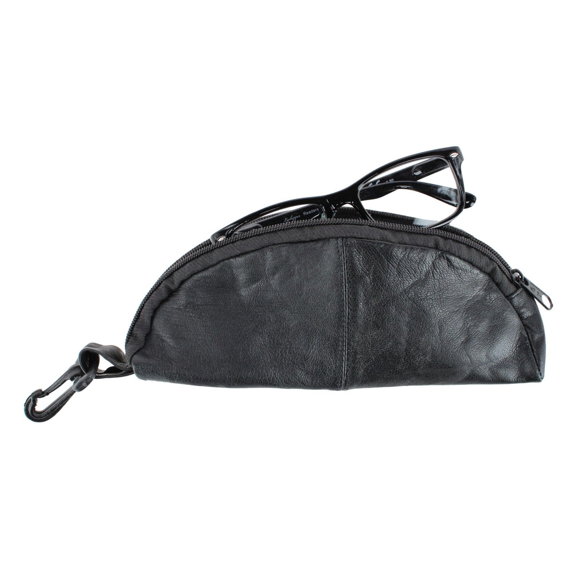 CTM® Lambskin Zip Around Eyeglass Case - Black