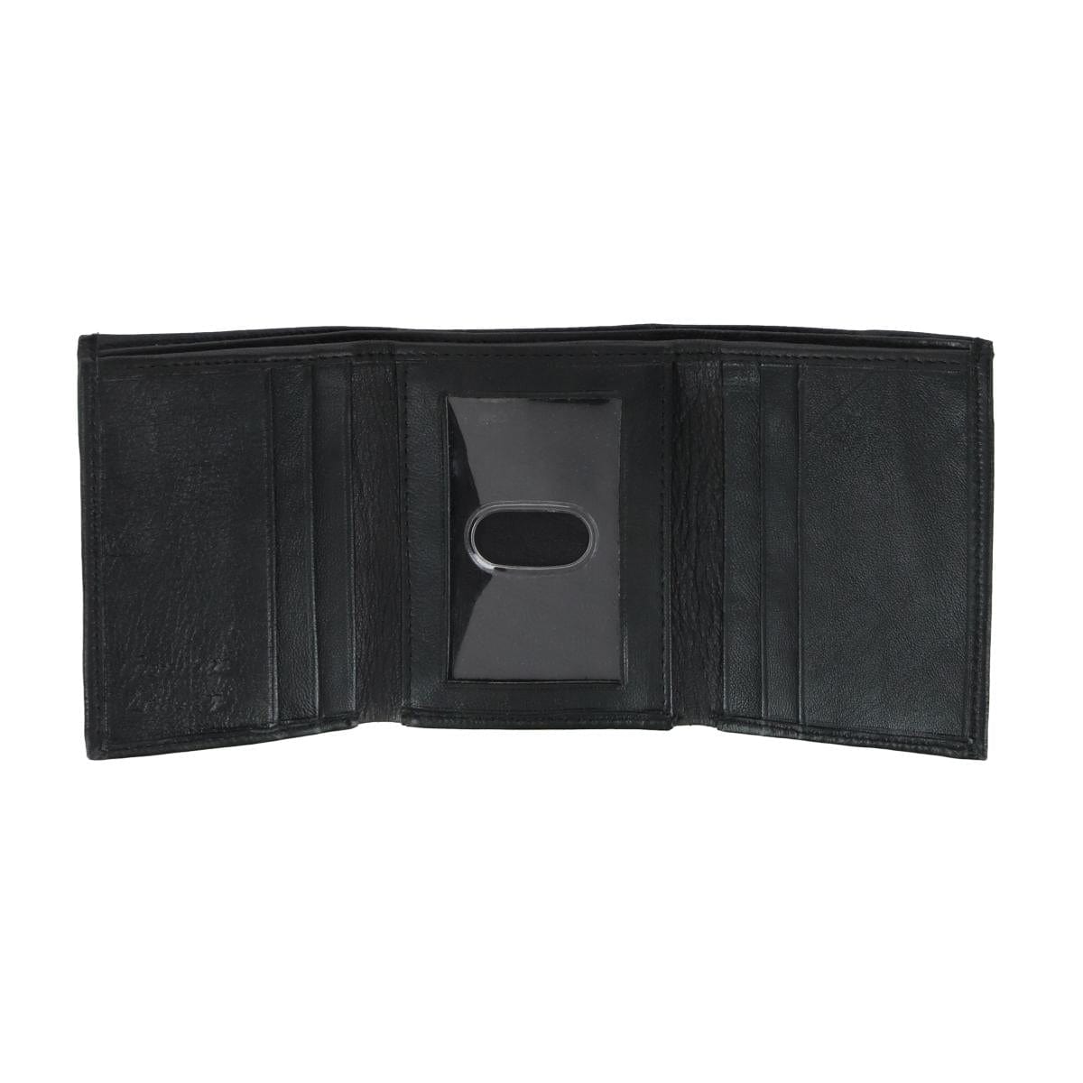 American Bison Men's Lambskin Trifold Wallet with Flip Up ID - Black