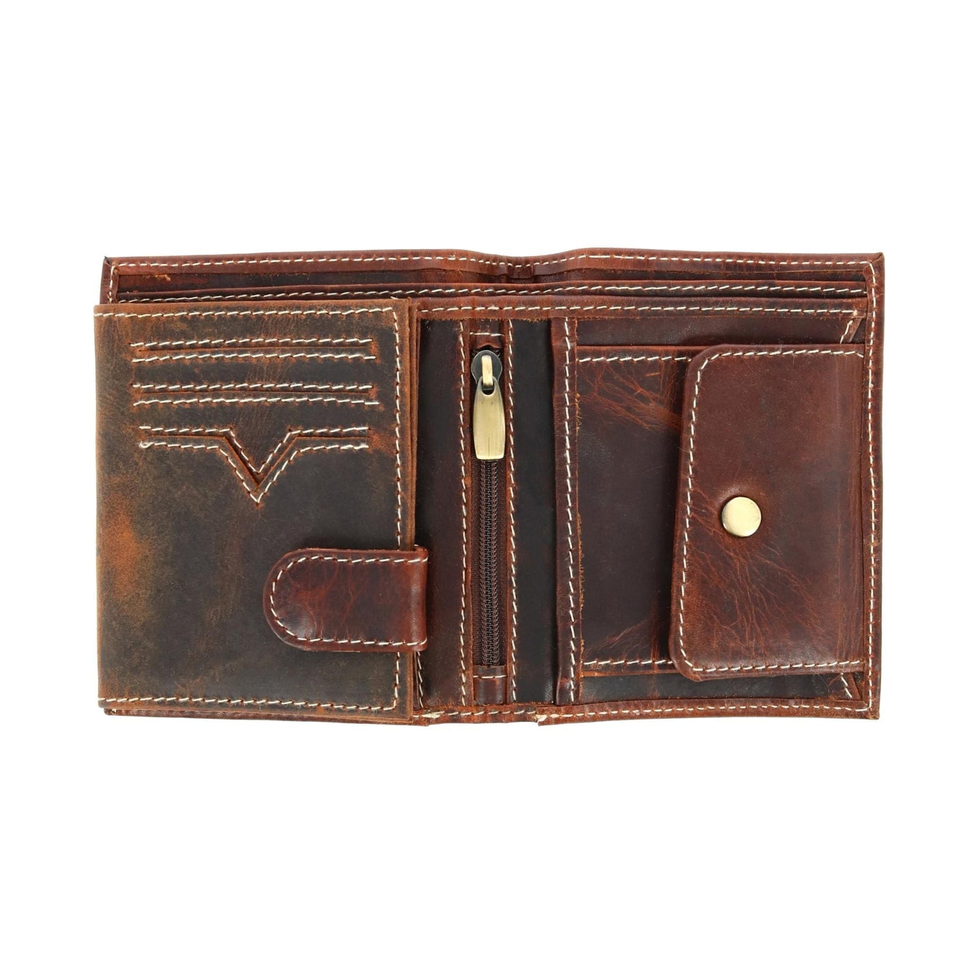 CTM® Men's Oil Pull Up Leather Euro Bifold Wallet - Brown