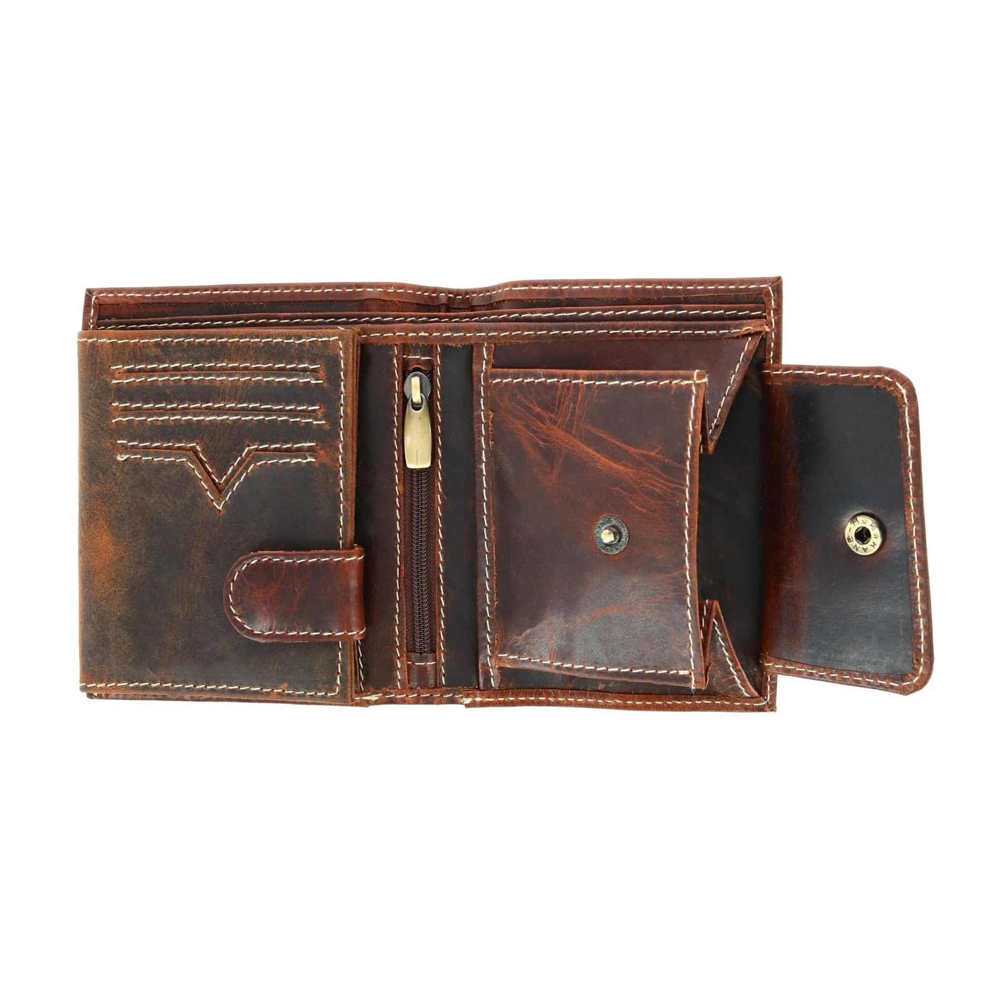 CTM® Men's Oil Pull Up Leather Euro Bifold Wallet - Brown