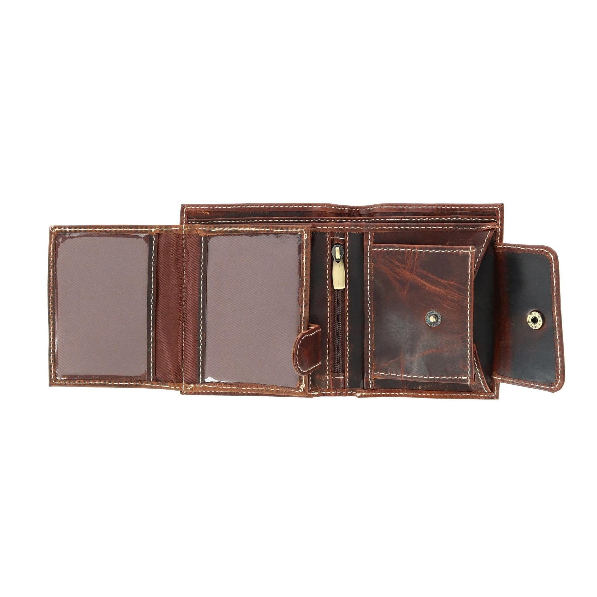 CTM® Men's Oil Pull Up Leather Euro Bifold Wallet - Brown