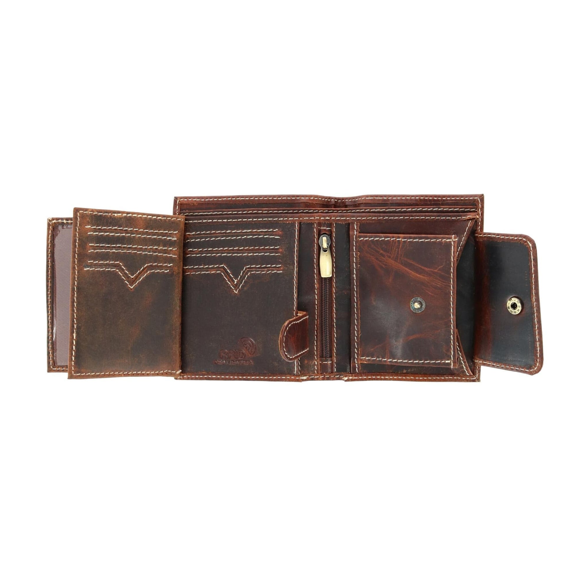 CTM® Men's Oil Pull Up Leather Euro Bifold Wallet - Brown