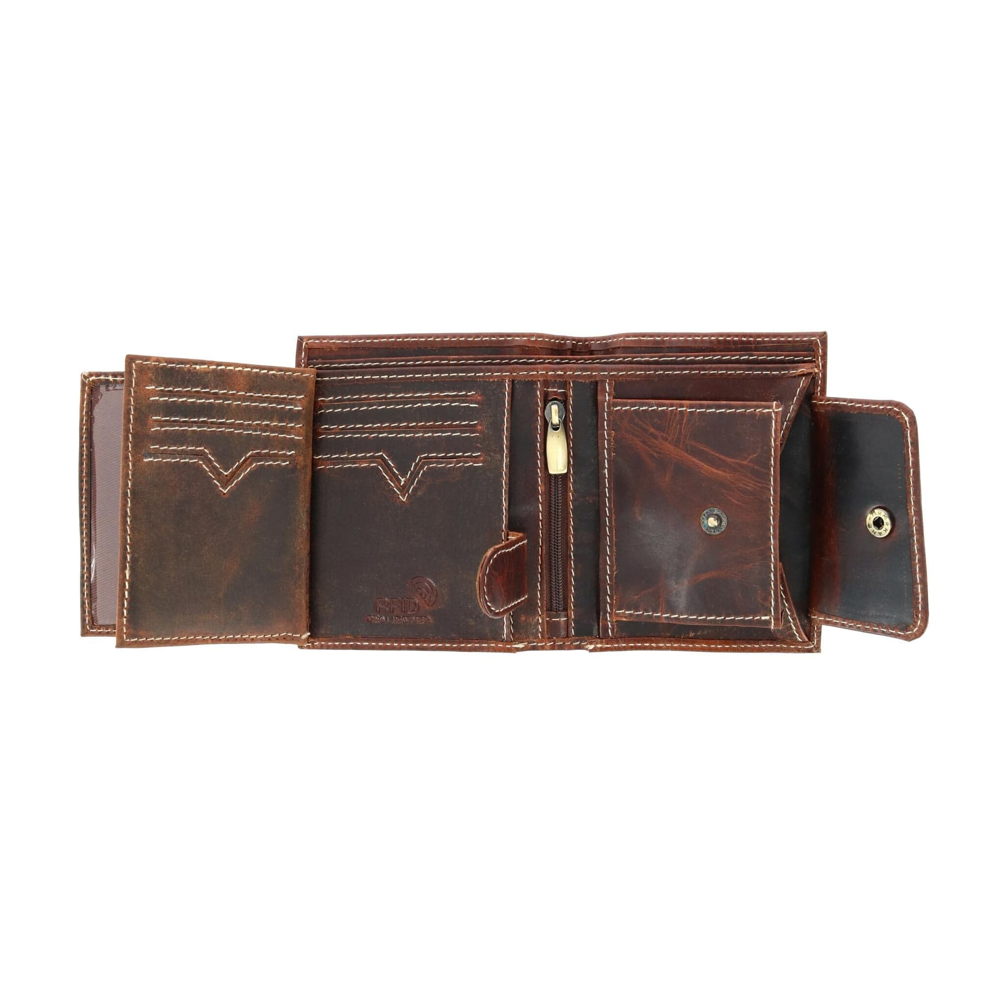 CTM® Men's Oil Pull Up Leather Euro Bifold Wallet - Brown