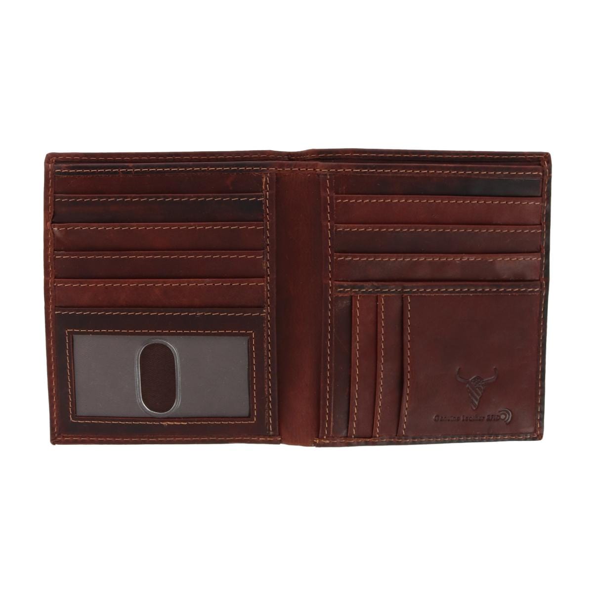 American Bison Men's Oil Pull Up Leather Hipster Wallet - Brown