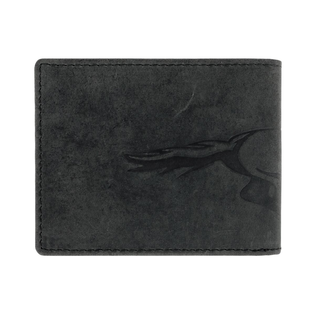 American Bison Men's Leather Horse Embossed Bifold Wallet - Black