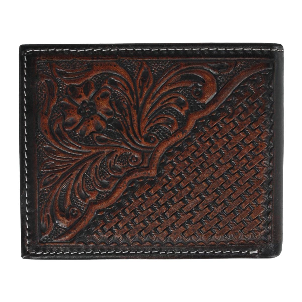 American Bison Men's Hand Tooled Leather Bifold Wallet - Brown
