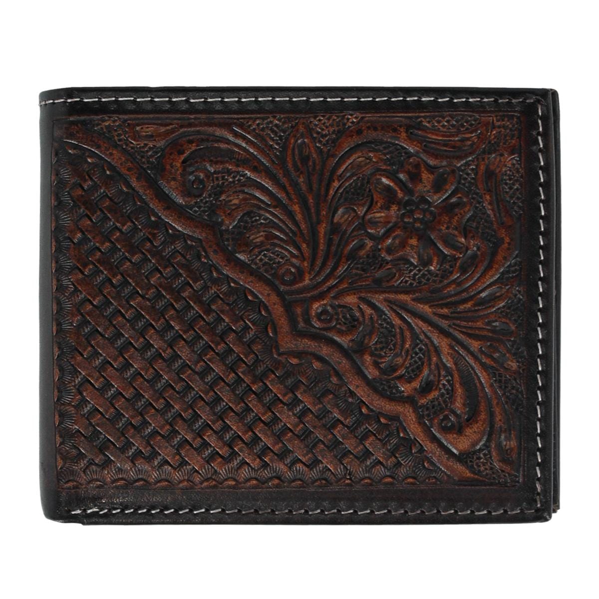 American Bison Men's Hand Tooled Leather Bifold Wallet - Men's Hand Tooled Leather Bifold Wallet