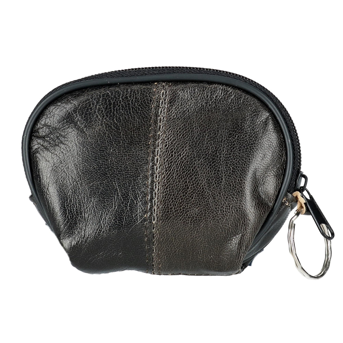 CTM® Leather Compact Zipper Coin Pouch Wallet - Black