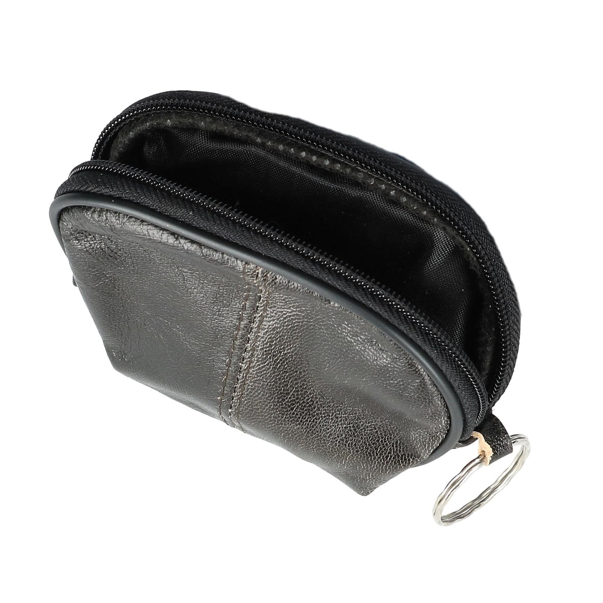 CTM® Leather Compact Zipper Coin Pouch Wallet - Black