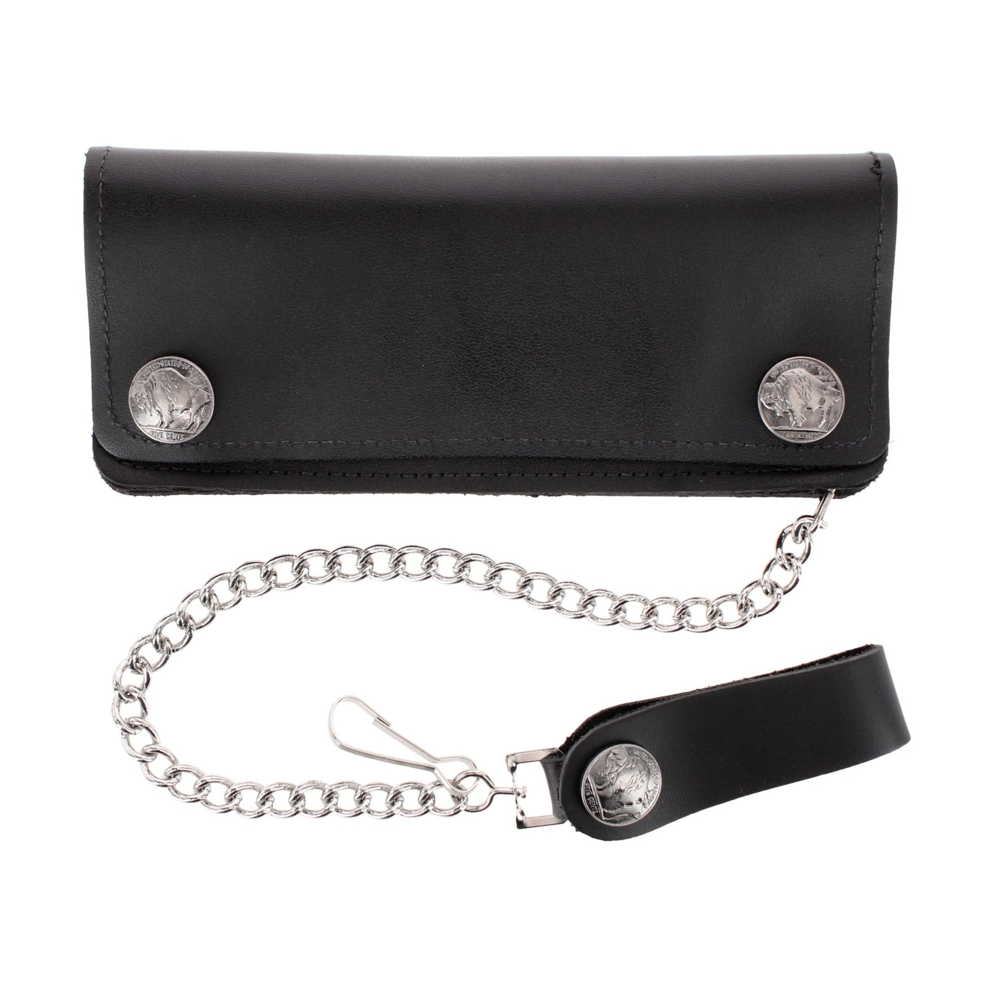 CTM® Men's Made in USA Leather Chain Wallet Buffalo Nickel Snaps - Black