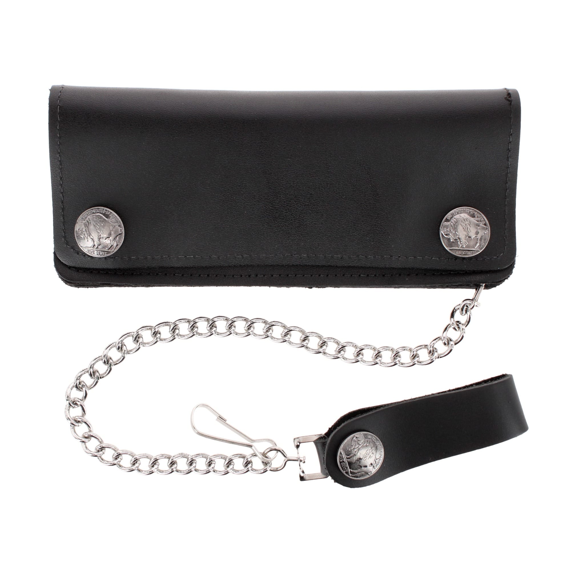 CTM® Men's Made in USA Leather Chain Wallet Buffalo Nickel Snaps - Black