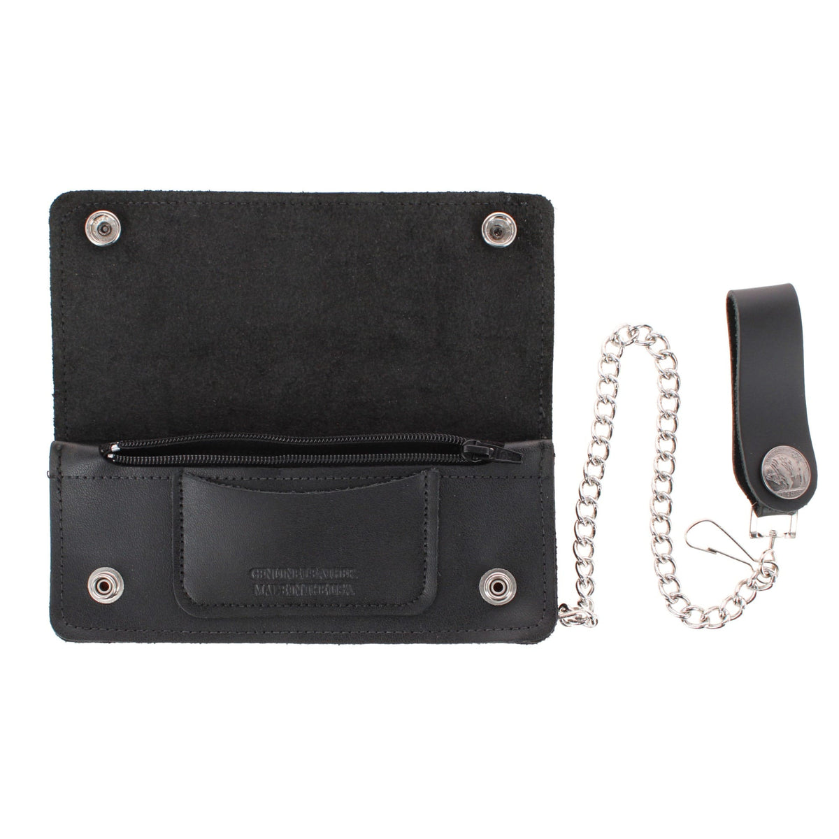 CTM® Men's Made in USA Leather Chain Wallet Buffalo Nickel Snaps - Black