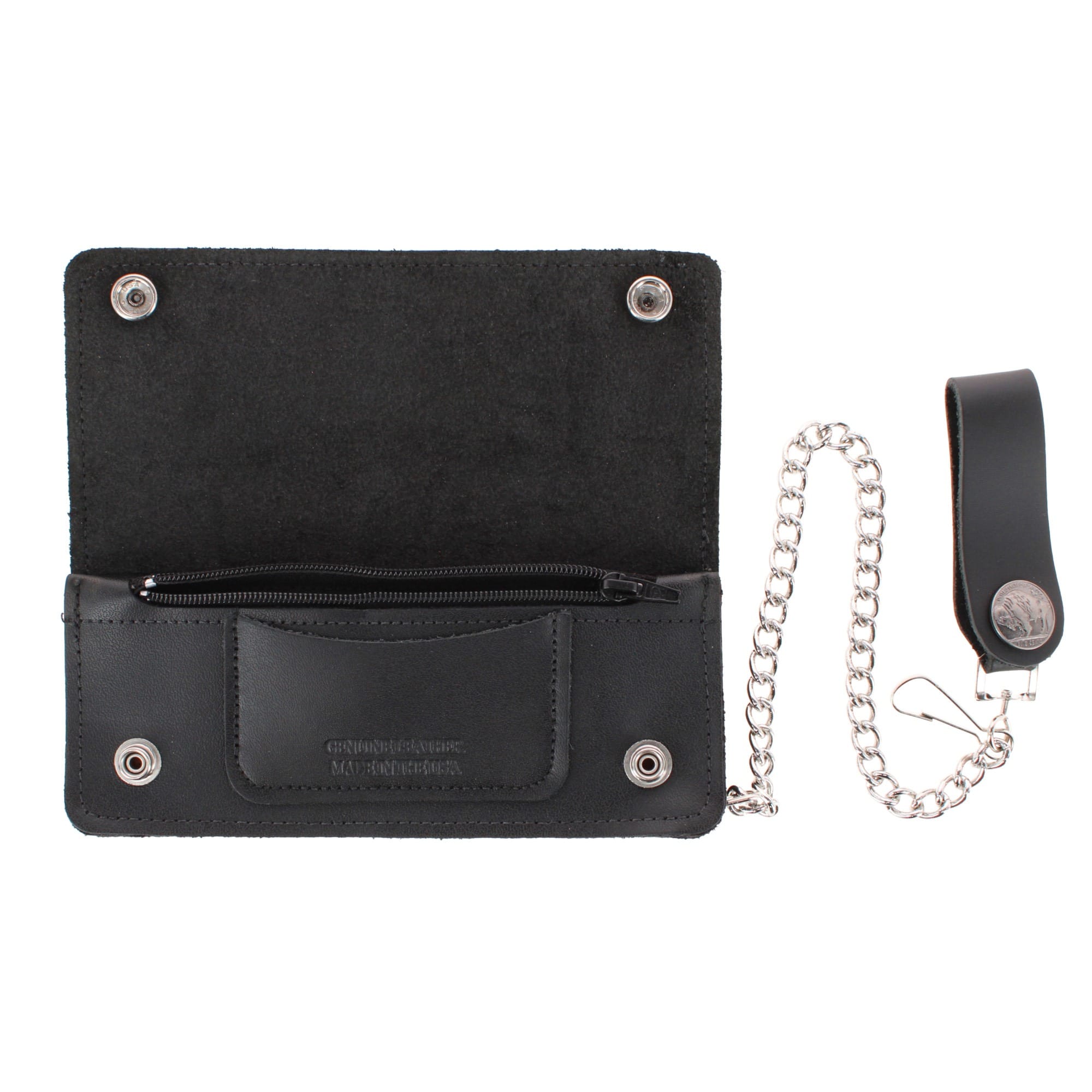 CTM® Men's Made in USA Leather Chain Wallet Buffalo Nickel Snaps - Black